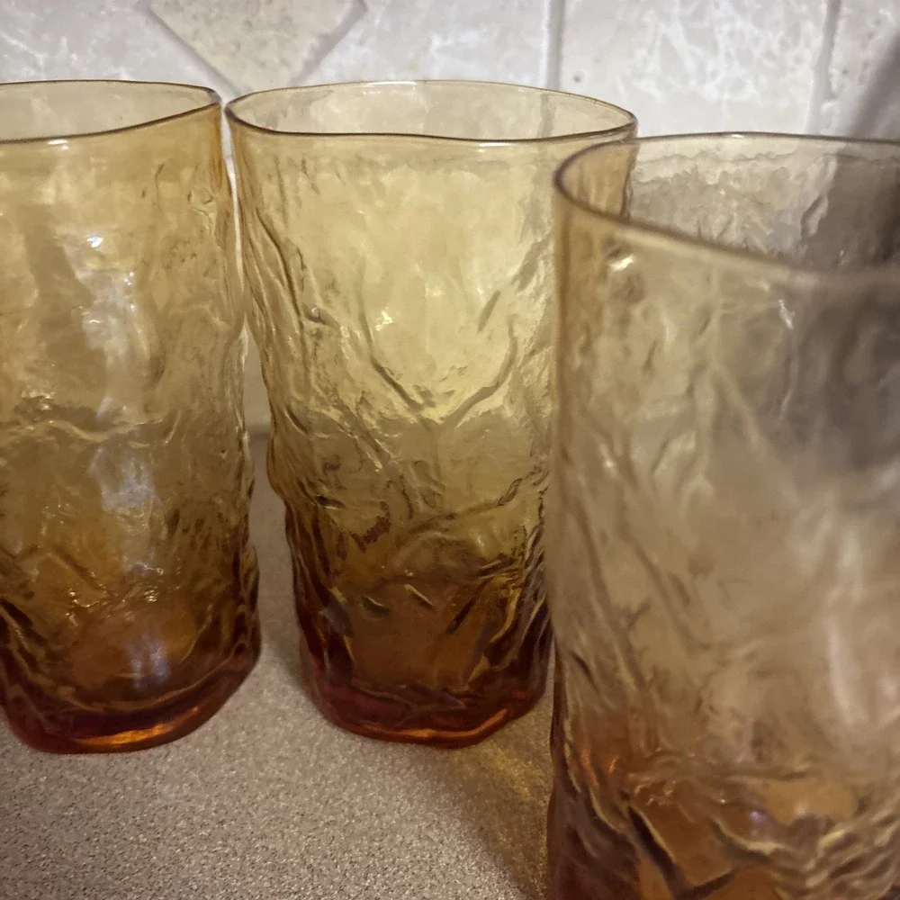 Set 4 Seneca Glass DRIFTWOOD Crinkle HIGHBALL Tumblers 5 3/4 - Picture 5 of 12